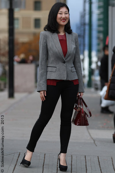 Burgundy t shirt dress, talula grey cardigan, Louis Vuitton